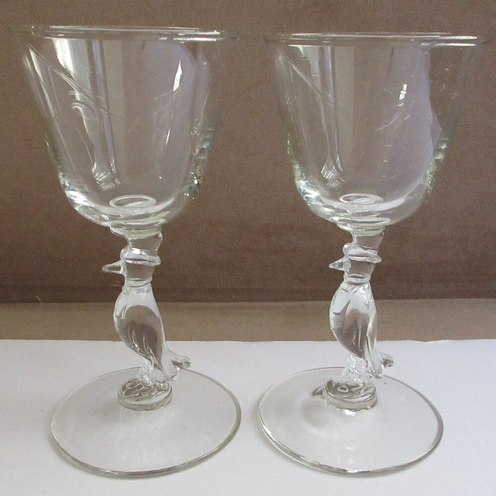 2 LIBBEY MCM Tuxedo OLD CROW in TOP HAT Cordial Cocktail Wine Whiskey Glass Stem